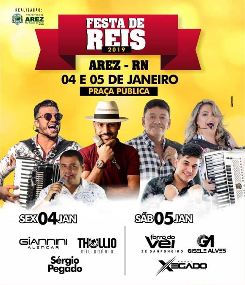 Giannini Alencar, Thullio Milionário, Gisele Alves entre as atrações da Festa de Reis em Arez, RN; dias 4 e 5