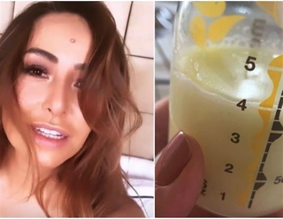 Sabrina Sato brinca enquanto tira leite para Zoe: 