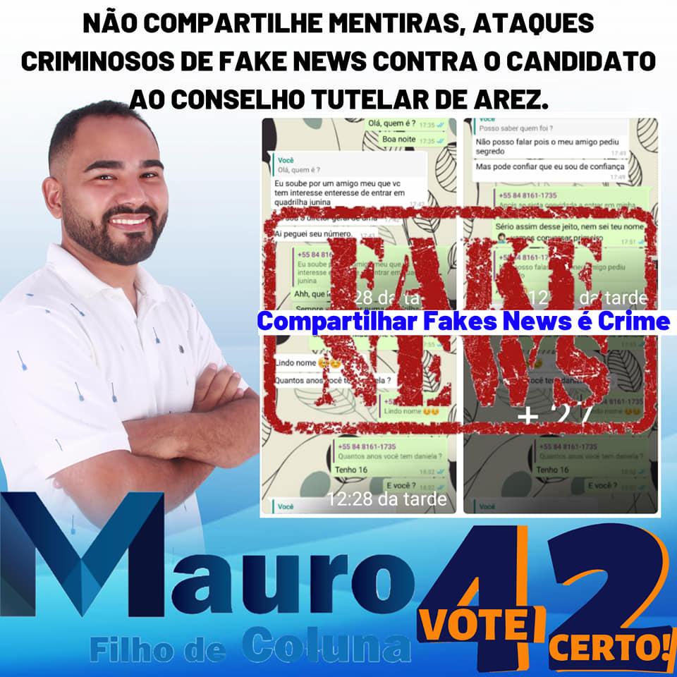 AREZ: CANDIDATO A CONSELHEIRO TUTELAR REGISTRA B.O APÓS SEGUNDO ELE; SER VÍTIMA DE FAKE NEWS