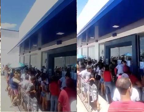 EM GOIANINHA: CIDADÃOS DEIXAM PREVENÇÃO DE LADO E FAZEM AGLOMERAÇÕES EM FRENTE A AGÊNCIA BANCÁRIA PARA SACAR OS 600 REAIS