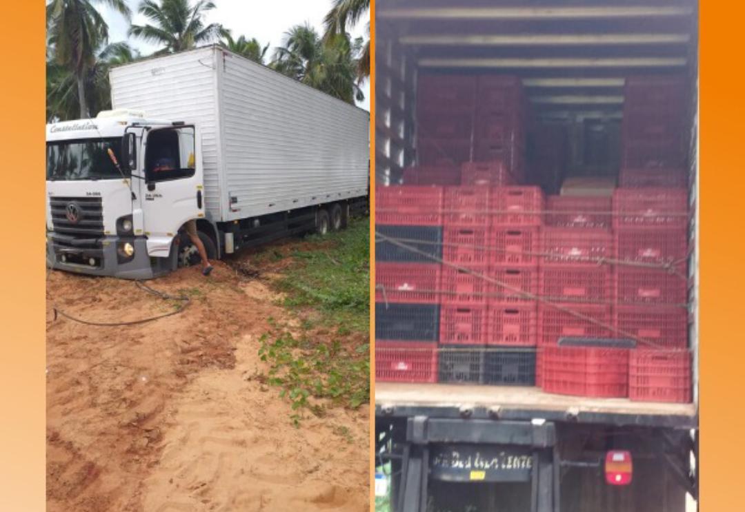 PM apreende contrabando de cigarros após caminhão atolar no litoral do RN