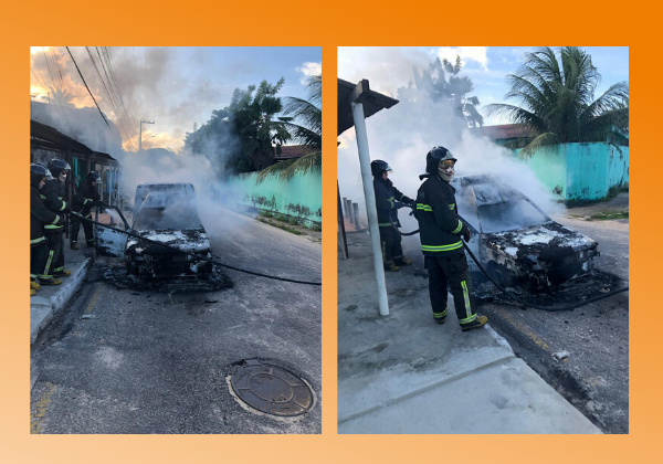 veículo pega fogo em Parnamirim