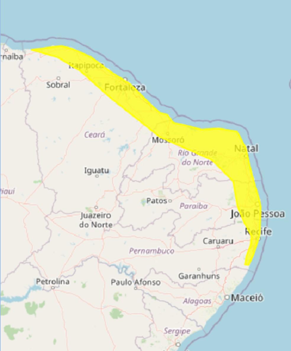 Inmet emite alerta de perigo de chuva intensa em Senador Georgino Avelino , Goianinha e mais 87 cidades do RN; veja lista