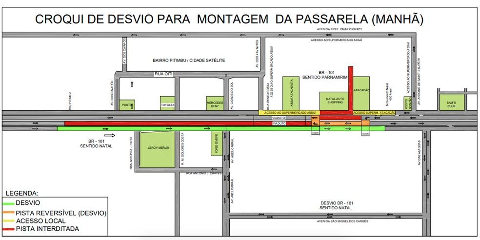 Trecho da BR-101 será interditado para serviço em passarela em Natal