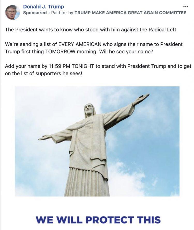 Trump usa imagem do Cristo Redentor em campanha para reeleição