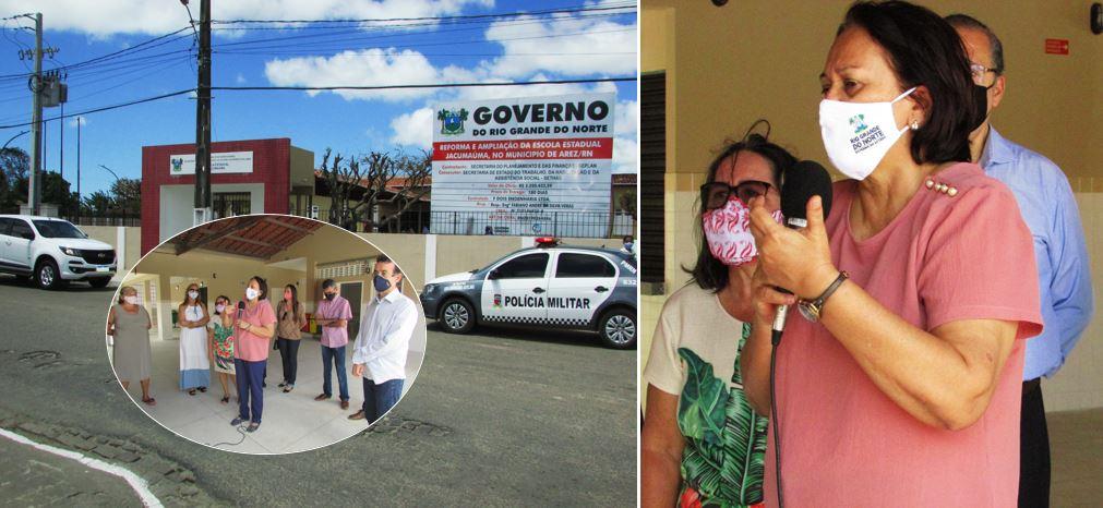 GOVERNADORA FÁTIMA BEZERRA VISITA OBRA DA ESCOLA ESTADUAL JACUMAÚMA EM AREZ
