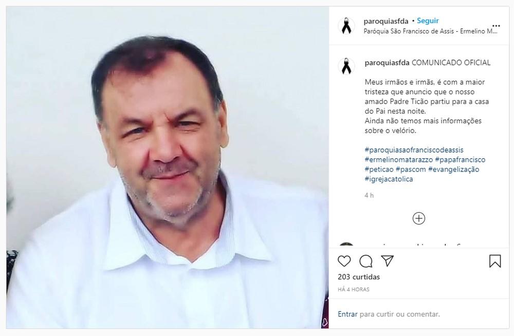 Padre Ticão morre aos 68 anos em São Paulo