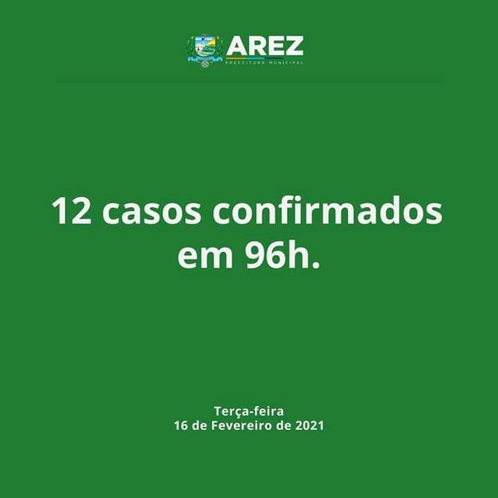 MUNICÍPIO DE AREZ REGISTRA 12 NOVOS CASOS DE COVID-19 EM APENAS 96 HORAS