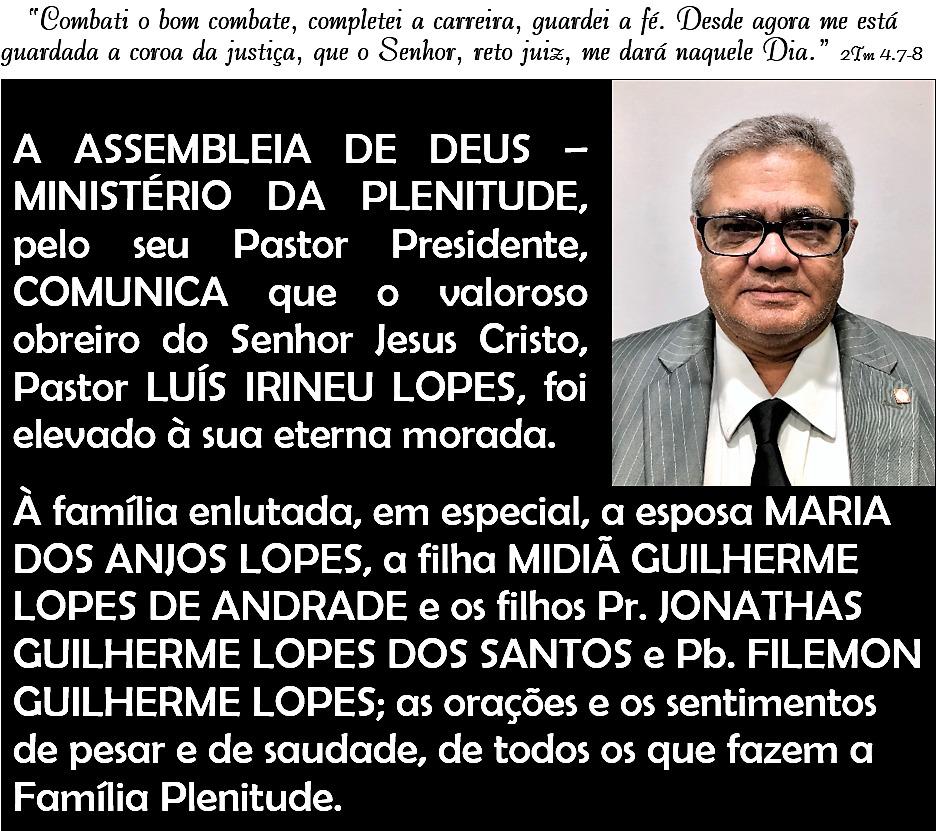 LUTO: MORRE O PASTOR LUÍS IRINEU - COM GRANDE LEGADO NO LITORAL SUL