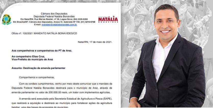 Através do vice – prefeito; Arez receberá 200 mil para compra de Trator que beneficiará produtores da Zona Rural