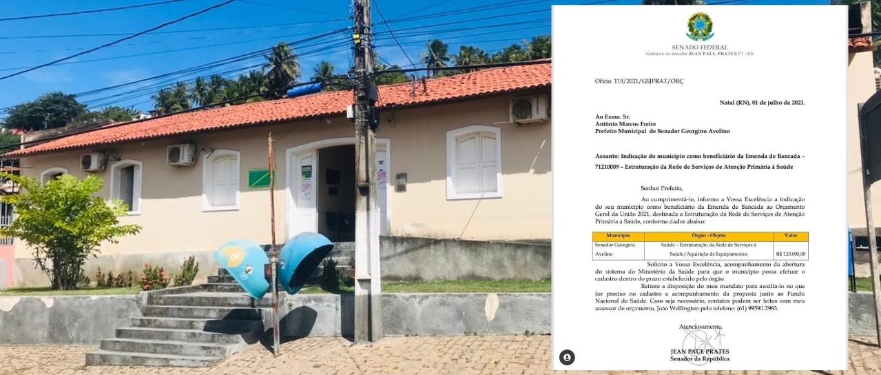 MUNICÍPIO DE GEORGINO AVELINO RECEBE EMENDA NO VALOR DE 120 MIL DO SENADOR JEAN PAUL PRATES