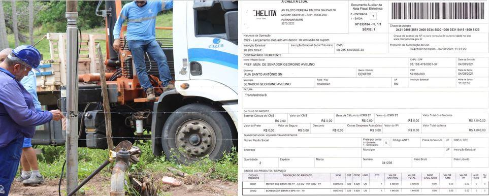 Prefeitura de Georgino Avelino realizou compra de bomba de água para solucionar problema de falta d'àgua em carnaúba