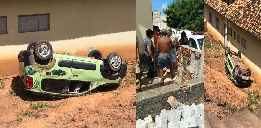 ACIDENTE EM GEORGINO AVELINO: VEÍCULO CAPOTA NA LADEIRA PRINCIPAL DA CIDADE