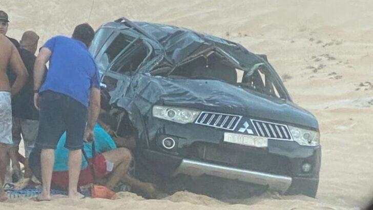 VÍDEO: Veículo do tipo 4×4 se envolve em acidente em dunas de praia na Grande Natal