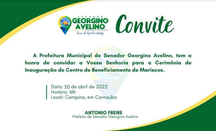 PREFEITURA DE GEORGINO AVELINO INAUGURA NESTA QUARTA (20), CENTRO DE BENEFICIAMENTO DE MARISCOS