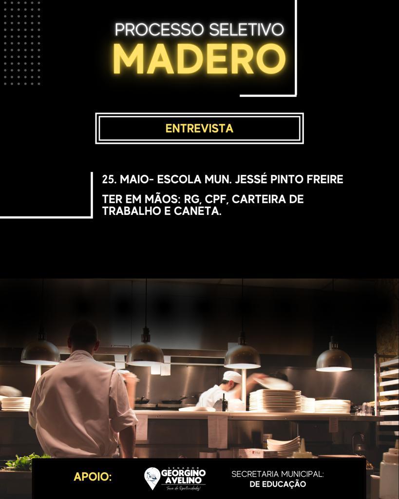 GRUPO MADERO FARÁ PROCESSO SELETIVO EM GEORGINO NESTA QUARTA-FEIRA (25)