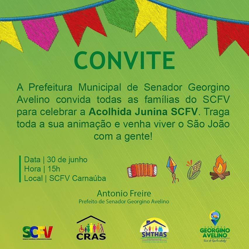 ACOLHIDA JUNINA DO SCFV ACONTECE NESTA QUINTA (30) EM CARNAÚBA