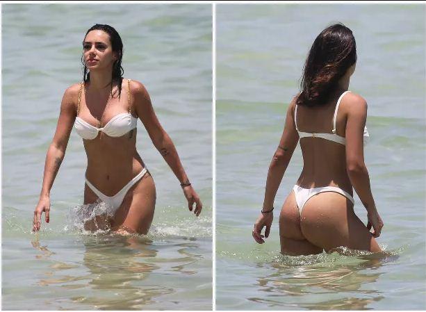 Bruna Biancardi se refresca no mar em praia em Miami