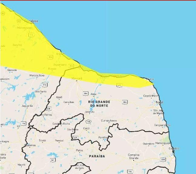 Inmet alerta para chuvas intensas em 23 cidades do RN; veja lista