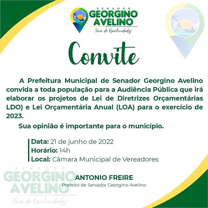PREFEITURA CONVIDA POPULAÇÃO PARA AUDIÊNCIA PÚBLICA ACERCA DA LDO E LOA