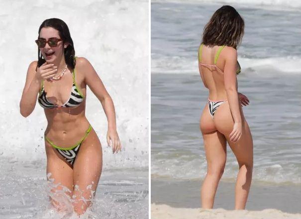 Jade Picon se refresca e toma sol em dia de praia no Rio