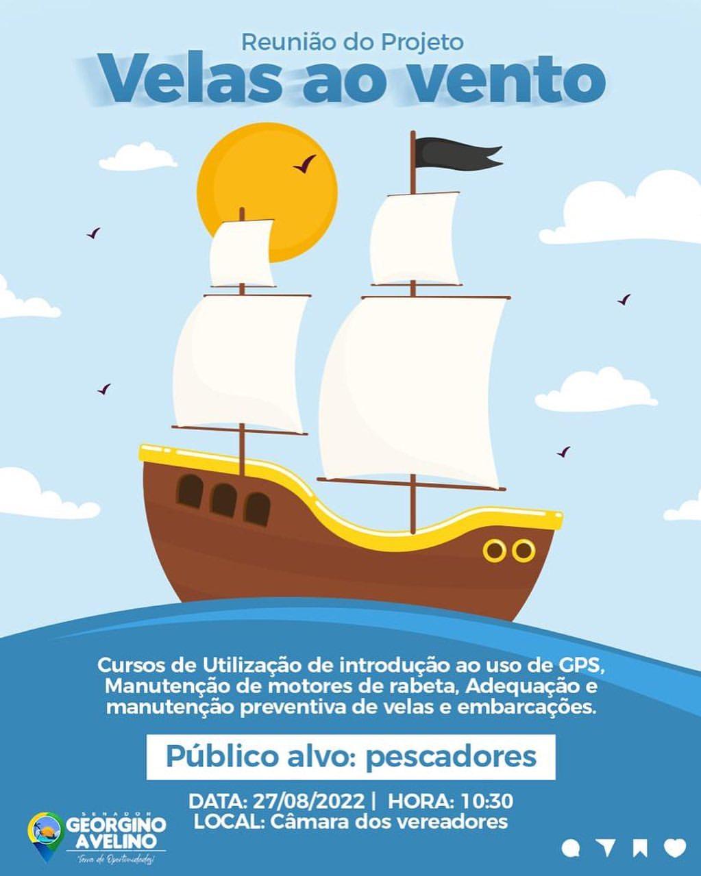 PREFEITURA E SENAR PROMOVERÃO SÉRIE DE CURSOS A PESCADOES E VELEJADORES EM GEORGINO AVELINO 