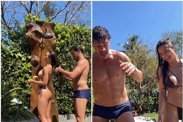 Rafa Kalimann e José Loreto tomam ducha e fazem tratamento de cabelo juntos