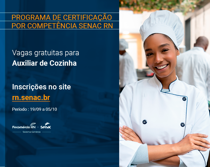 Senac RN oferece certificação profissional gratuita para Auxiliar de Cozinha