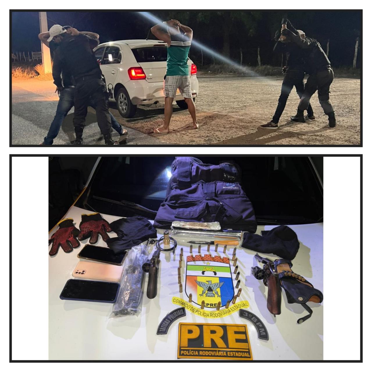 CPRE EM AÇÃO: TRIO É PRESO EM NÍSIA FLORESTA COM ARMAS, COLETE BALÍSTICO, MUNIÇÕES E BALACLAVA