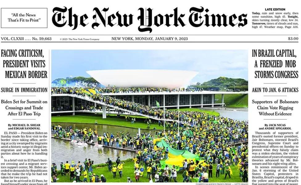 Capas de jornais do mundo destacam ataques a Brasília; veja