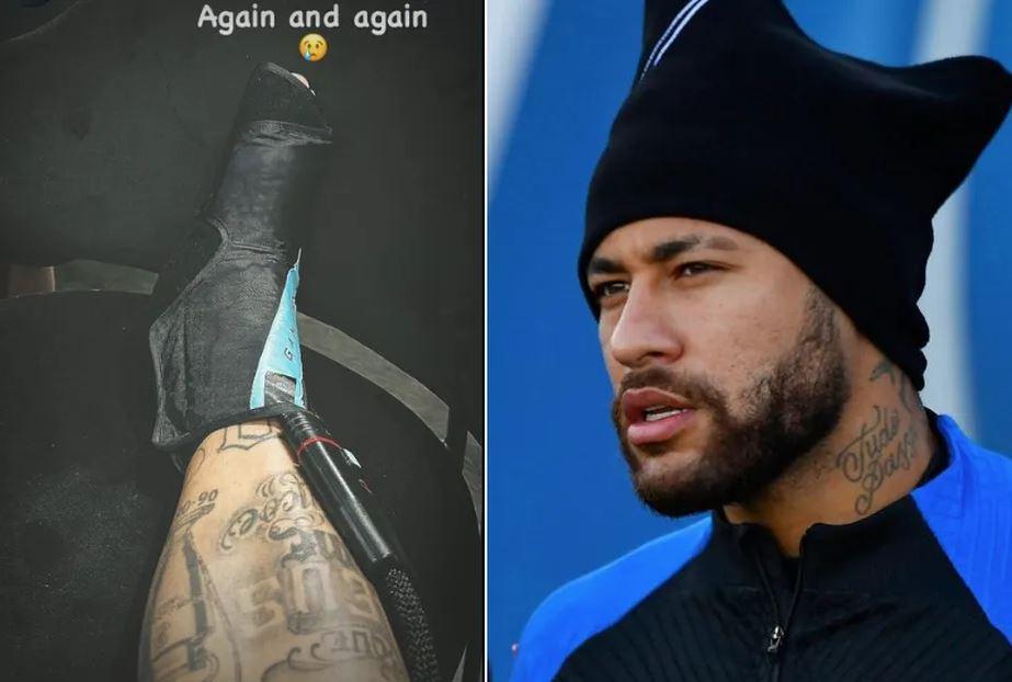 Neymar posta foto e lamenta lesão no tornozelo: 'De novo e de novo'