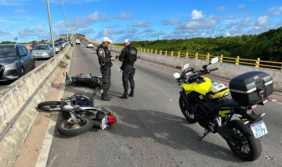 Colisão entre motos deixa um morto e dois feridos na Ponte Newton Navarro, em Natal