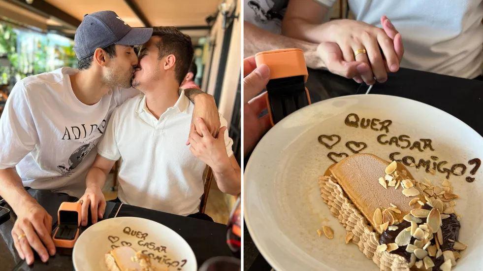 Douglas Souza é pedido em casamento pelo namorado: 'O sim mais importante da minha vida'