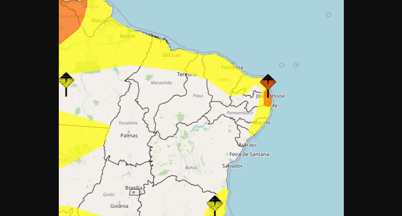 Inmet alerta para chuvas intensas em 138 cidades do RN; veja lista