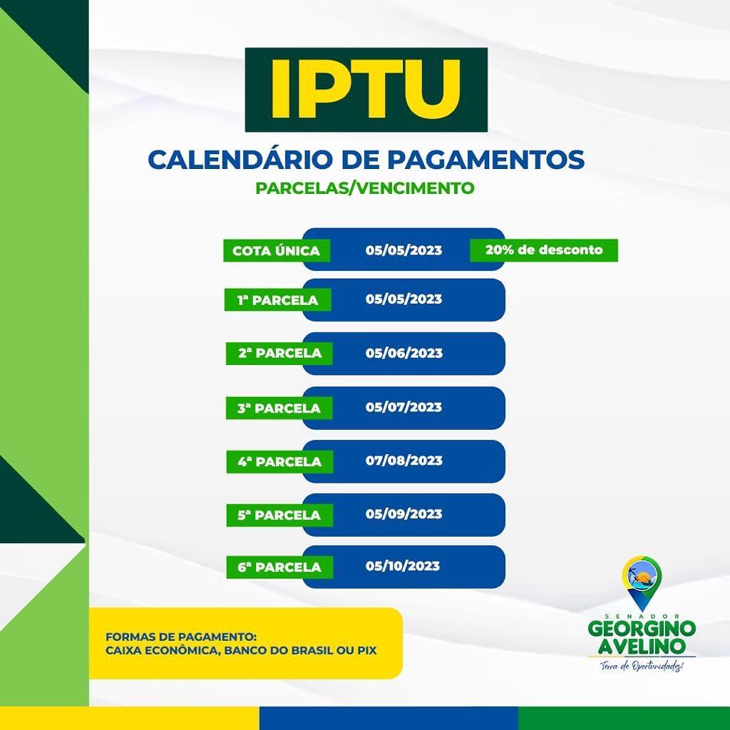 PREFEITURA MUNICIPAL DIVULGA CALENDÁRIO DE PAGAMENTO DO IPTU 2023, PAGAMENTO PODERÁ SER FEITO COM PIX