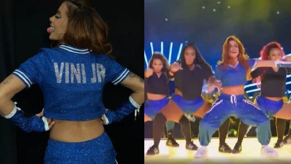Anitta homenageia Vini Jr. e faz show de menos de três minutos na Champions League