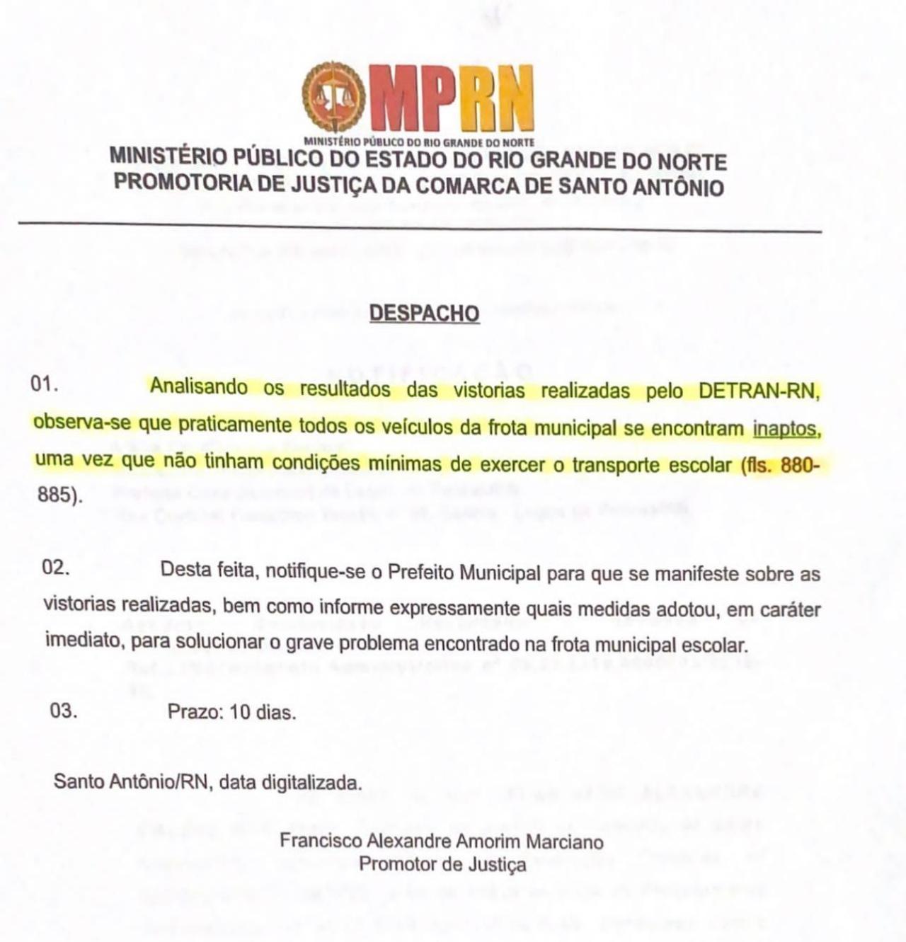 Ministério Público afirma que a frota de veículos da Prefeitura de Lagoa de Pedras está inapta para transportar alunos