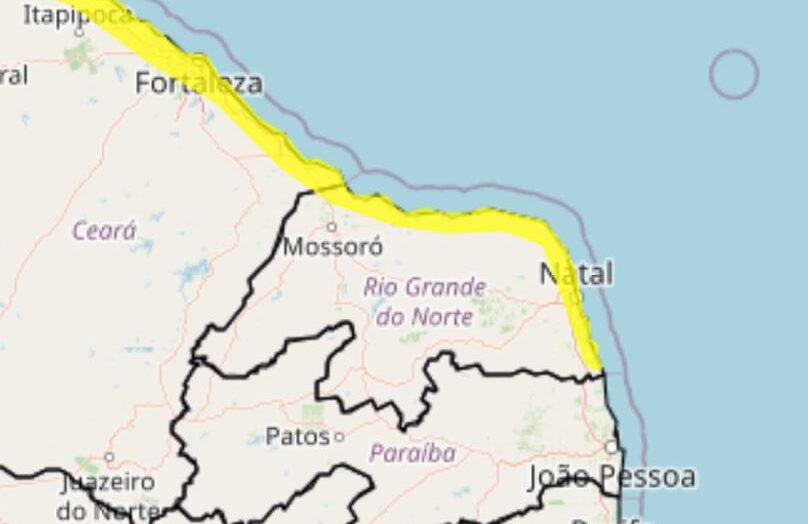 Inmet emite alerta de ventos costeiros para 36 municípios do RN; veja