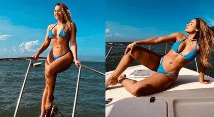 Lexa arrasa de biquíni cortininha e asa-delta durante passeio em alto-mar por Ilhabela
