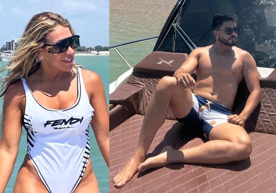 Ex do jogador Hulk faz passeio de lancha com namorado e seguidores cobram: 'Quero foto do casal'