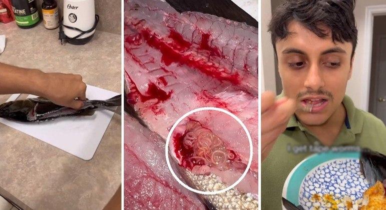 Influenciador come peixe infestado de vermes para viralizar, e sofre as consequências logo depois