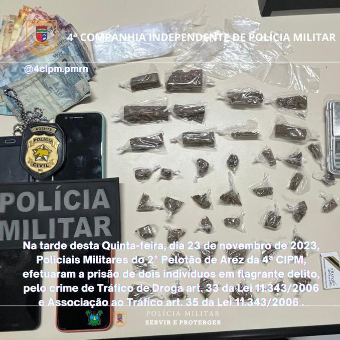 Polícia Militar de Arez prende dupla em Carnaúba por tráfico de drogas