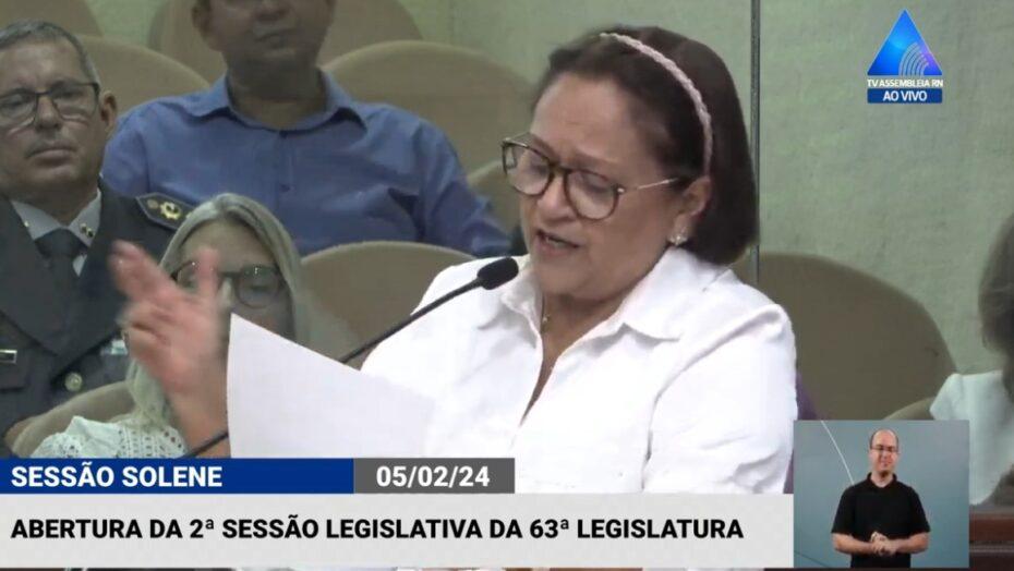 Fátima Bezerra relembra dificuldades de 2023 e destaca Novo PAC em mensagem anual na ALRN