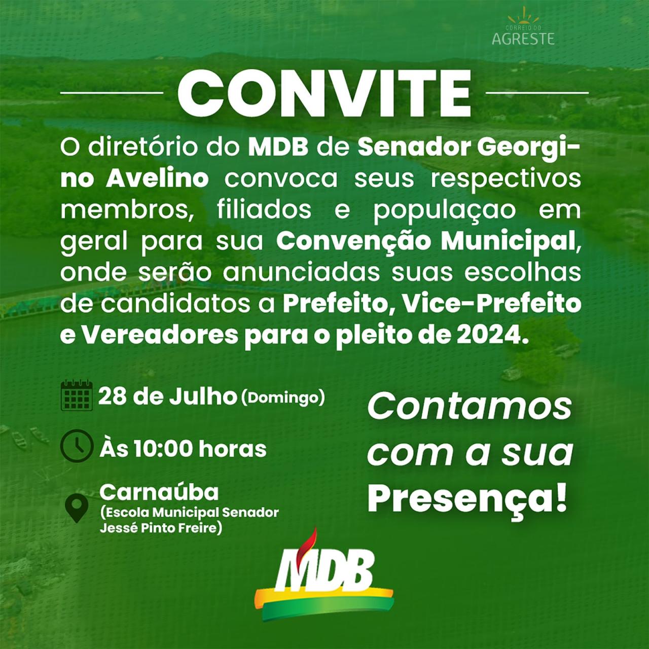 MDB Realizará Convenção Municipal no Próximo Domingo em Senador Georgino Avelino