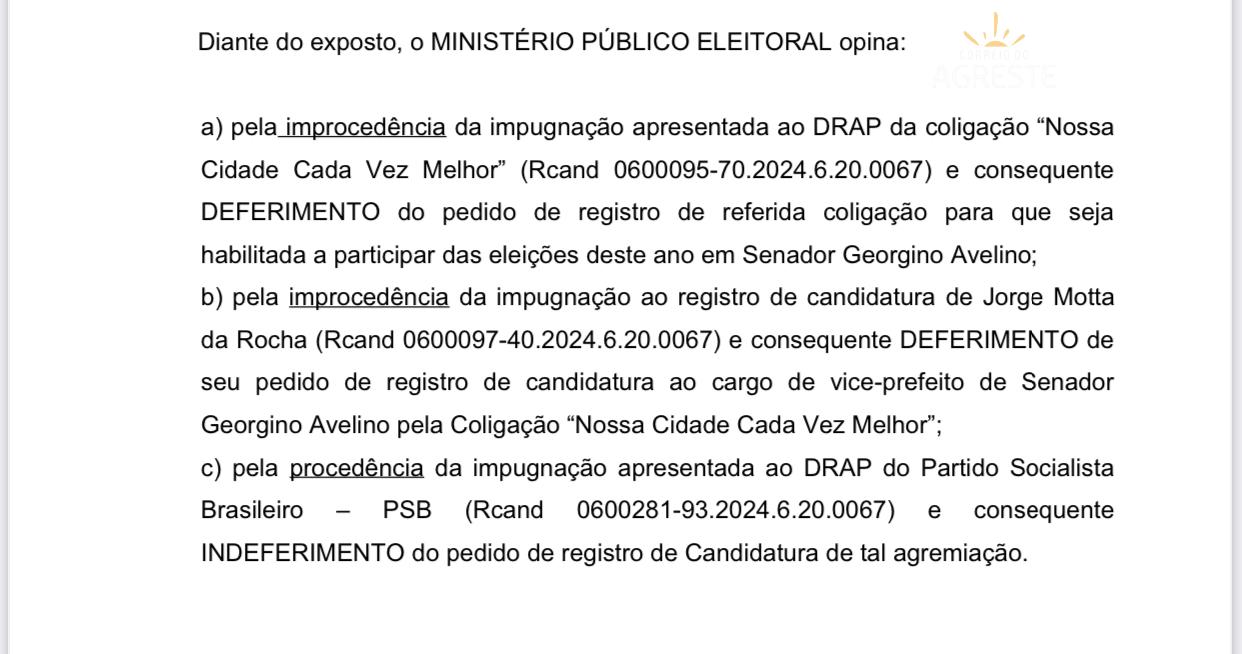MPE emite parecer crucial sobre disputa de Candidaturas em Senador Georgino Avelino