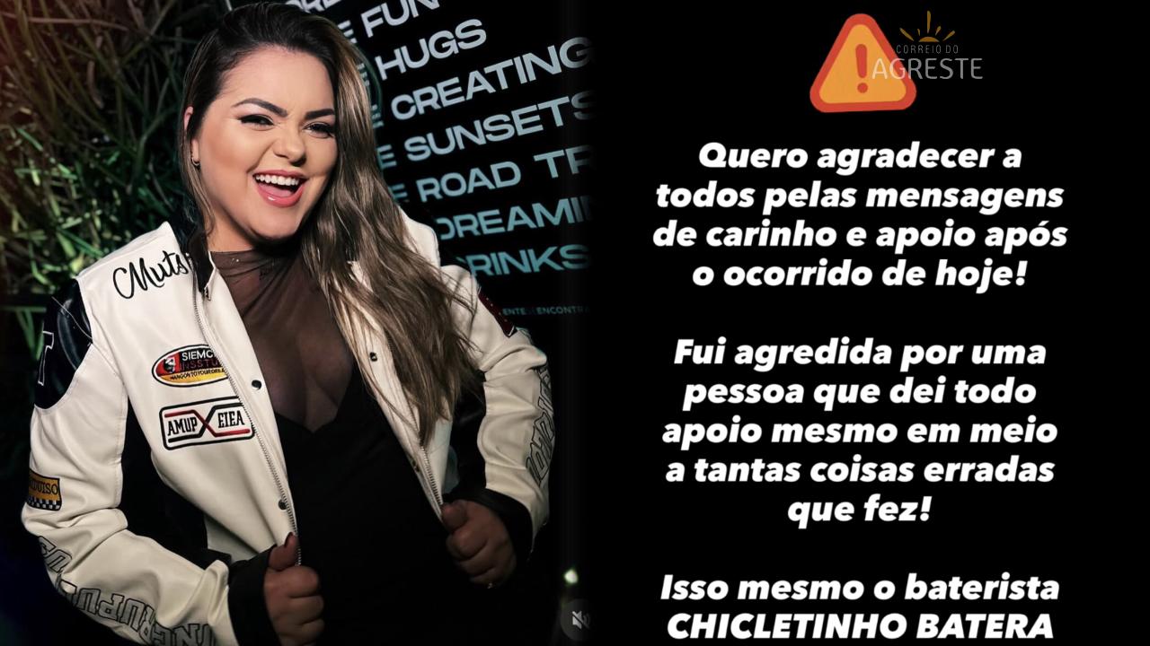 Cantora Gisele Alves denuncia agressão durante show; acusado é o baterista