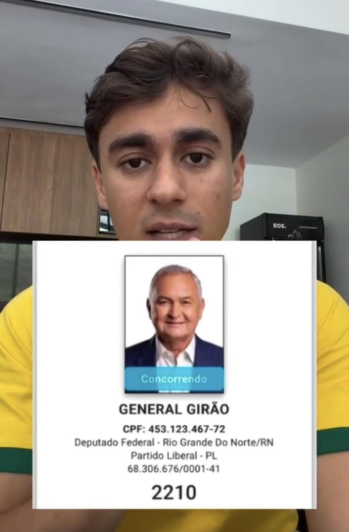 Nikolas Ferreira afirma: “Se eu fosse do RN, votaria no General Girão para deputado federal”